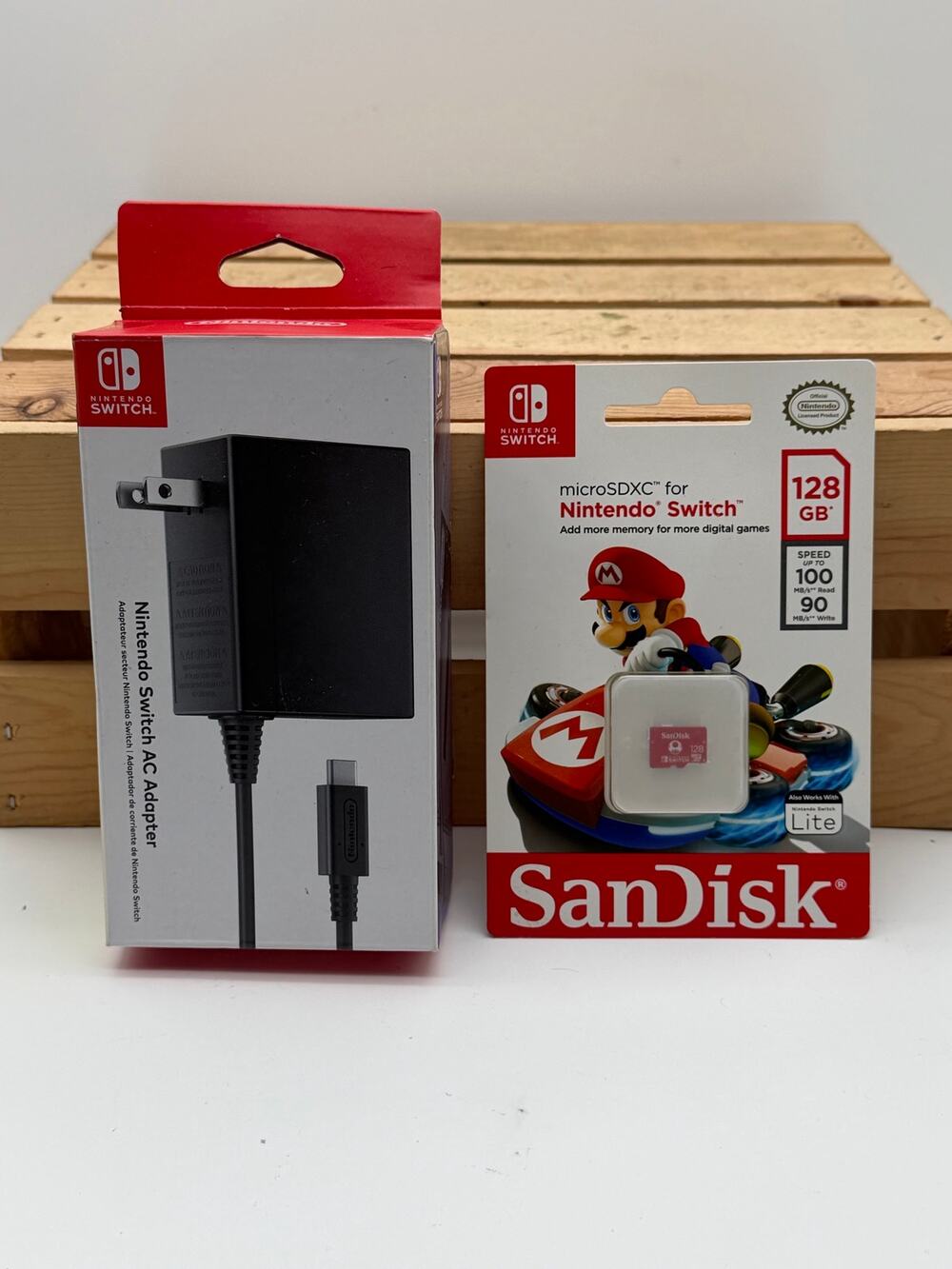 Official Nintendo Switch AC Adapter & SanDisk 128GB microSDXC Memory Card Set
